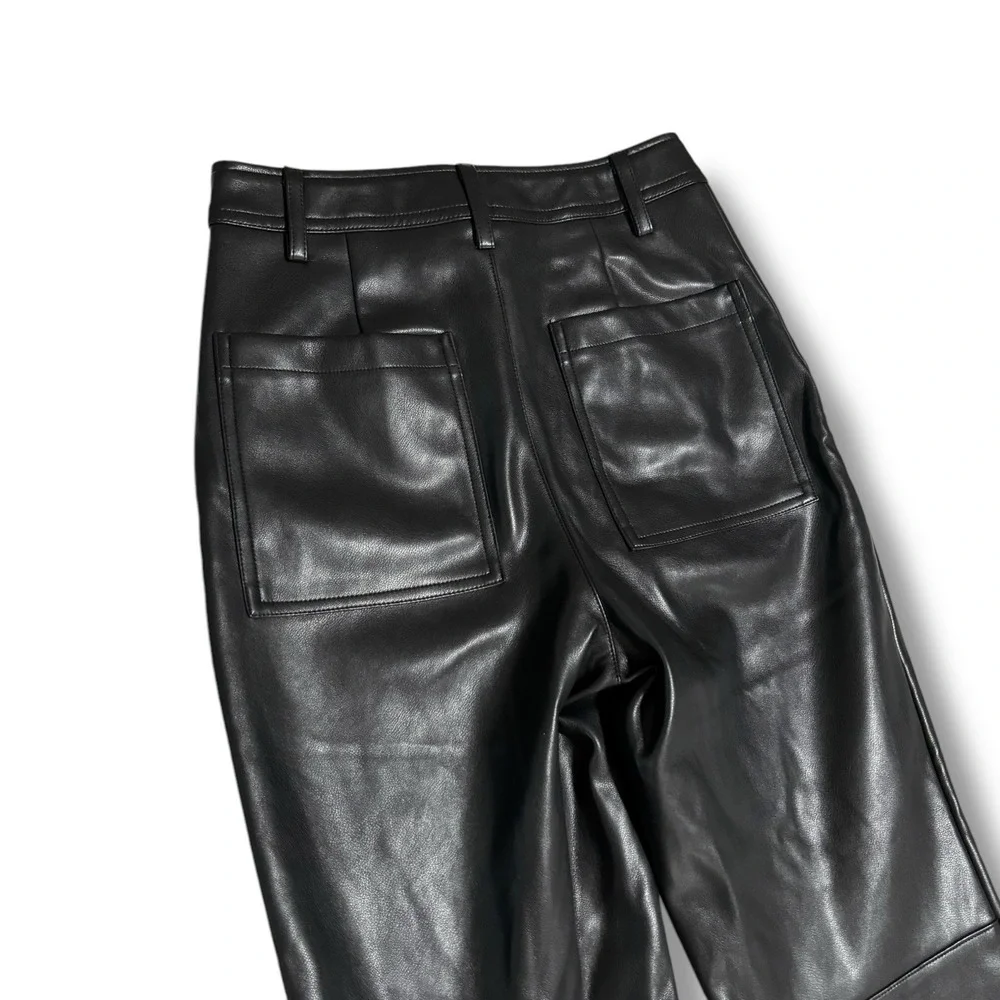 7 For All Mankind Women's Black‎ Faux Leather Pants Straight Leg Size XS 24 x 26